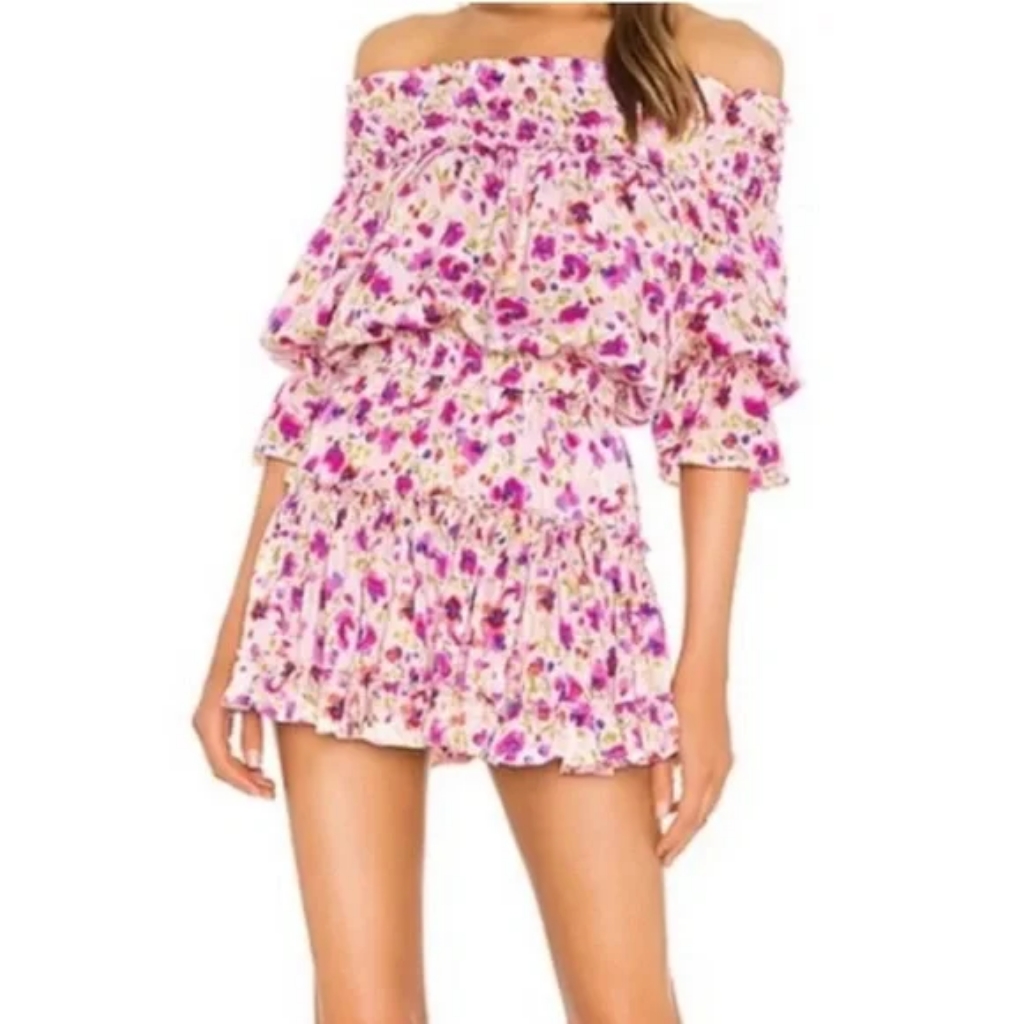 Misa Los Angeles Darla Off The Shoulder Floral Ruffle Skirt Mini Dress S